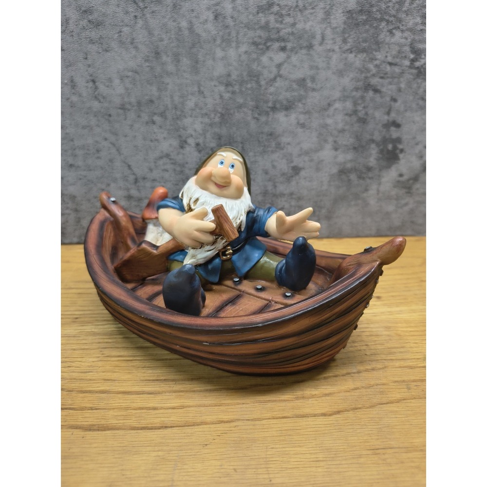 Dwarf On A Boat With Mushrooms Ceramic Decoration Snow White Collection RARE
